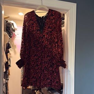 Alice + Olivia Red Bishop Sleeve V-Neck Dress